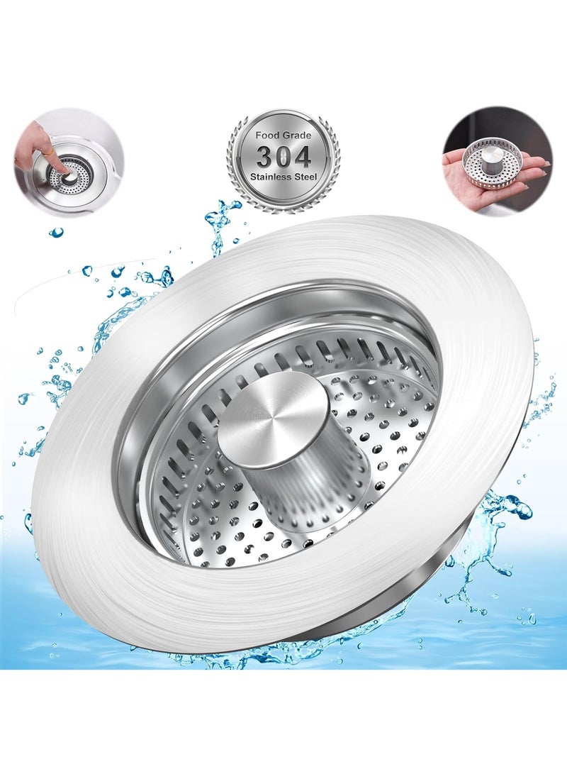 ENJOYCRAFTS 3 in 1 Kitchen Sink Drain Strainer Stopper, Brushed Stainless Steel SUS 304 Pop Up Sink Drain Stopper for Standard 3-1/2 Inch Drain Anti-Clogging Odor Prevention - Image 1